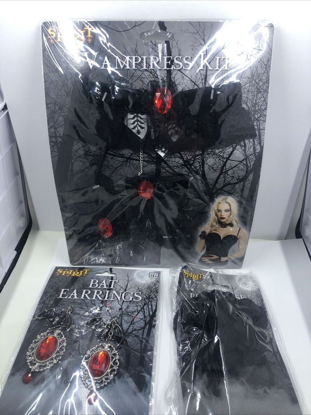 Spirit Halloween Vampiress Accessory Pieces. Bat Earrings,Hair Clip,& More